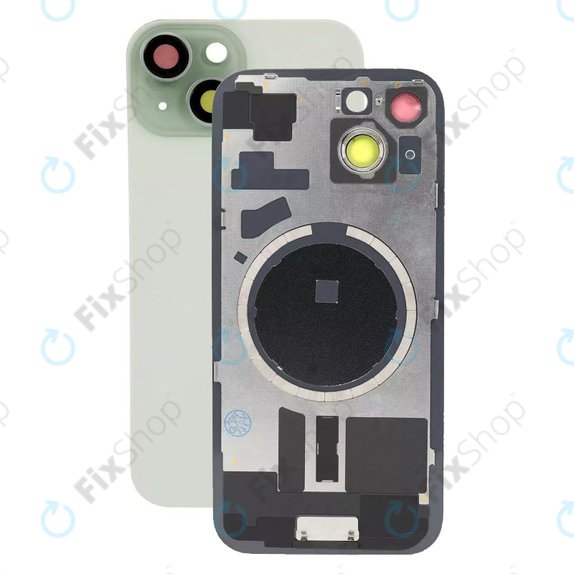 Vetro scocca posteriore con lente fotocamera, piastra metallica e magneti MagSafe per iPhone 15, Green