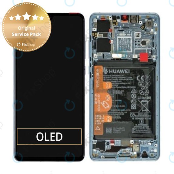 Schermo per Huawei P30, Vetro touch con cornice, batteria, Breathing Crystal, 02352NLP, 02354HMF, 02354KUB, Genuine Service Pack