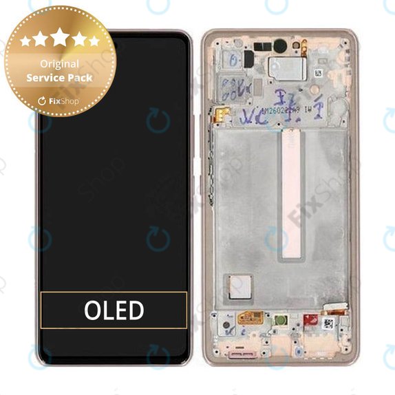 Schermo per Samsung A53 5G A536B, Awesome Peach, Vetro touch con cornice, GH82-28024D, GH82-28025D, Genuine Service Pack