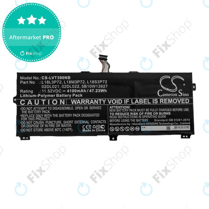 Batteria per Lenovo ThinkPad X390, Yoga X390, 02DL021, Li-Pol, 4100mAh, 11.52V, HQ
