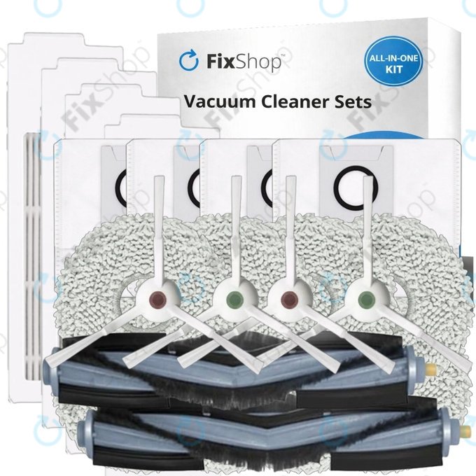 Set di ricambio per Ecovacs T20, T20 Max, T20 Pro (2x spazzola principale, 4x filtro, 4x spazzola laterale - White, 8x panno lavapavimenti, 4x sacchetto raccoglipolvere)