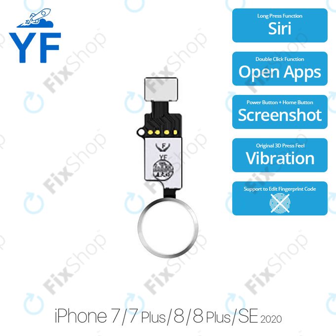 Tasto Home YF per iPhone 7, 7 Plus, 8, 8 Plus, SE (2020), SE (2022), Silver