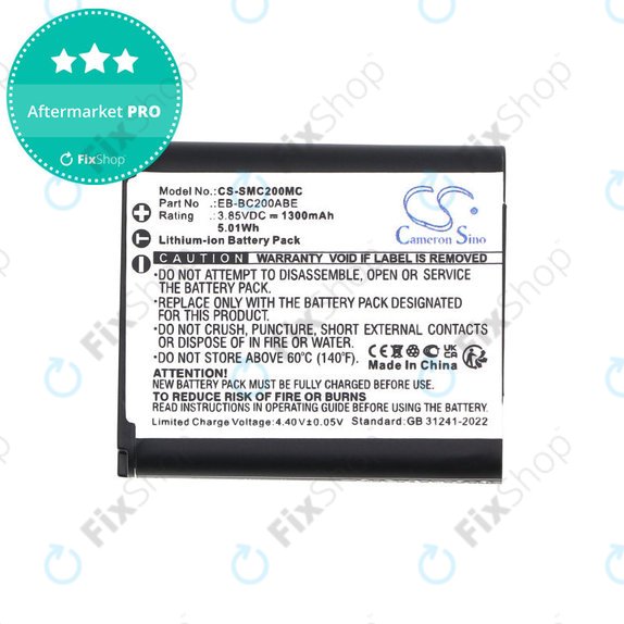 Batteria per Samsung Gear 360, EB-BC200ABE, Li-Ion, 1300mAh, 3.85V, HQ