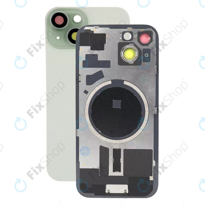 Vetro scocca posteriore con lente fotocamera, piastra metallica e magneti MagSafe per iPhone 15, Green
