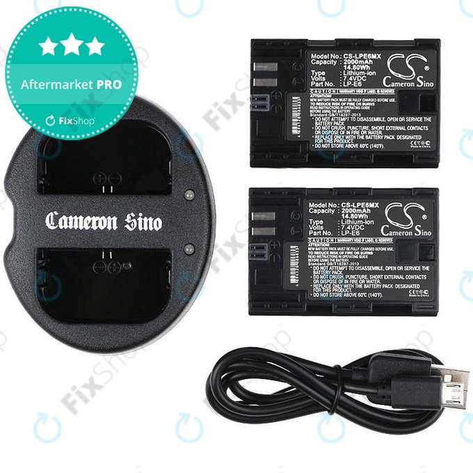Batteria per Canon EOS 5D Mark II, EOS 7D, 2000mAh, Li-Ion, 7.4V, LP-E6, 2pz con caricabatterie, HQ