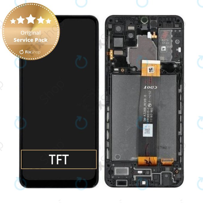 Schermo per Samsung A32 5G A326B, Awesome Black, Vetro touch con cornice, GH82-25121A, GH82-25122A, Genuine Service Pack