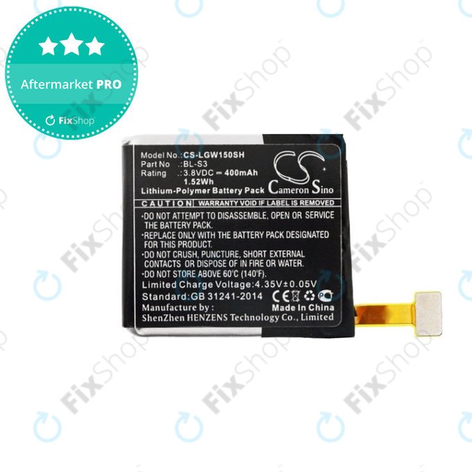 Batteria per LG W150, LG Watch Urbane BL-S3, Li-Pol, 400mAh, 3.8V, HQ