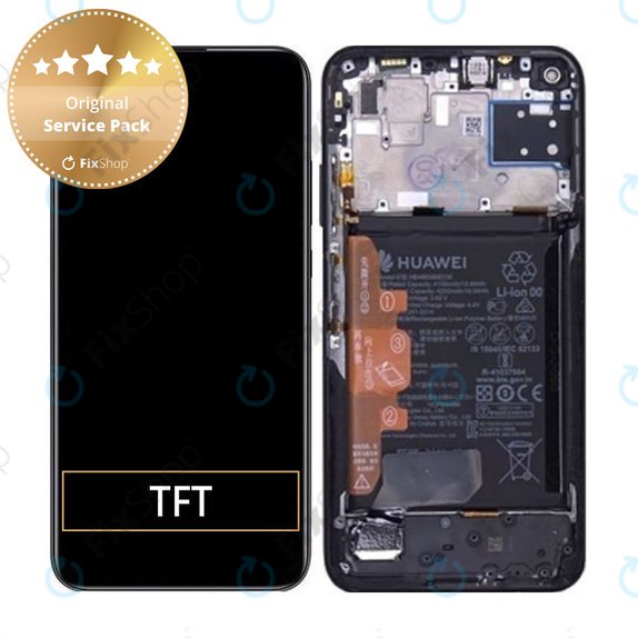 Schermo per Huawei P40 lite, Vetro touch con cornice, batteria, Midnight Black, 02353KFU, Genuine Service Pack