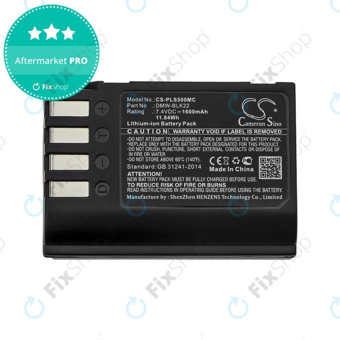 Batteria per Panasonic Lumix DC-S5, DC-S5K, GH5, G9, GH5S, DMW-BLK22, Li-Ion, 1600mAh, 7.4V, HQ