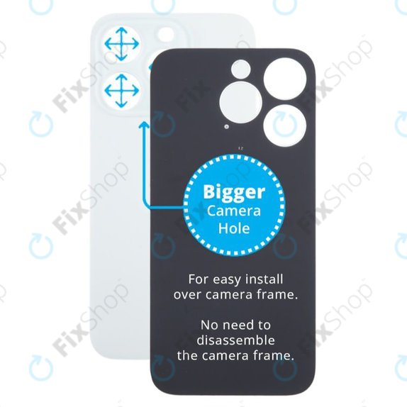 Vetro scocca posteriore con fGold fotocamera più grande per iPhone 15 Pro, White Titanium
