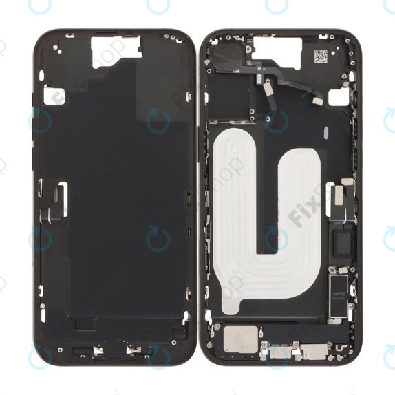 Telaio centrale con pulsanti di accensione, volume e fotocamera per iPhone 16 Plus, Black
