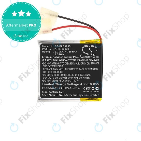 Batteria per Plantronics Voyager Focus B825, AHB403029, Li-Pol, 3.7V, 360mAh, HQ