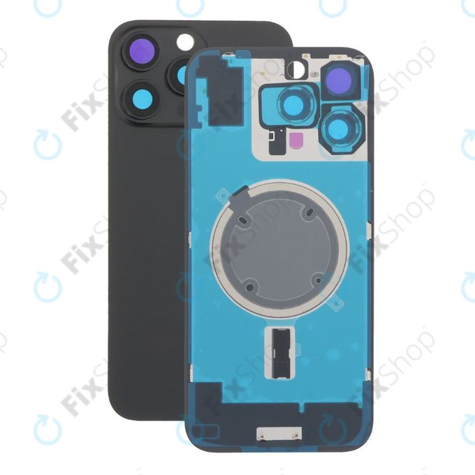 Vetro scocca posteriore per iPhone 16 Pro Max, Black Titanium, con lente fotocamera, piastra metallica e magnete MagSafe