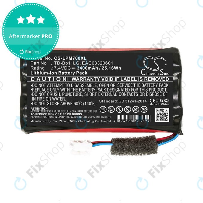 Batteria per LG Music Flow P7, Xboom Go PK7, TD-Bb11LG, Li-Ion, 3400mAh, 7.4V, HQ