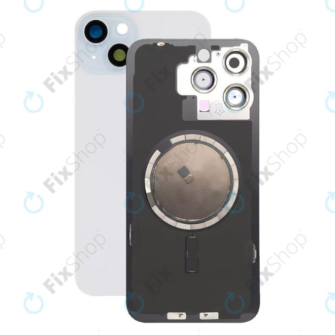 Vetro scocca posteriore con lente fotocamera, piastra metallica e magneti MagSafe per iPhone 15 Plus, Blue