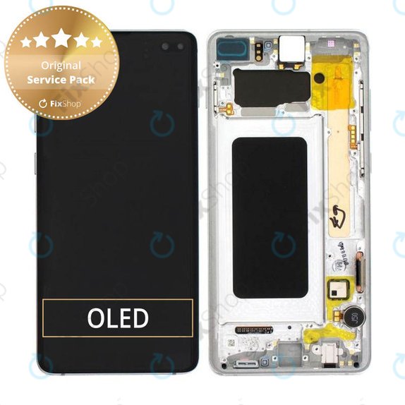 Schermo per Samsung S10 Plus G975F, Prism White, Vetro touch con cornice, GH82-18849B, GH82-18834G, GH82-18849G, GH82-18834B, Genuine Service Pack