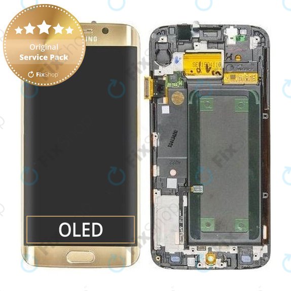Schermo per Samsung S6 Edge G925F, Gold Platinum, Vetro touch con cornice, GH97-17162C, GH97-17317C, GH97-17334C, Genuine Service Pack