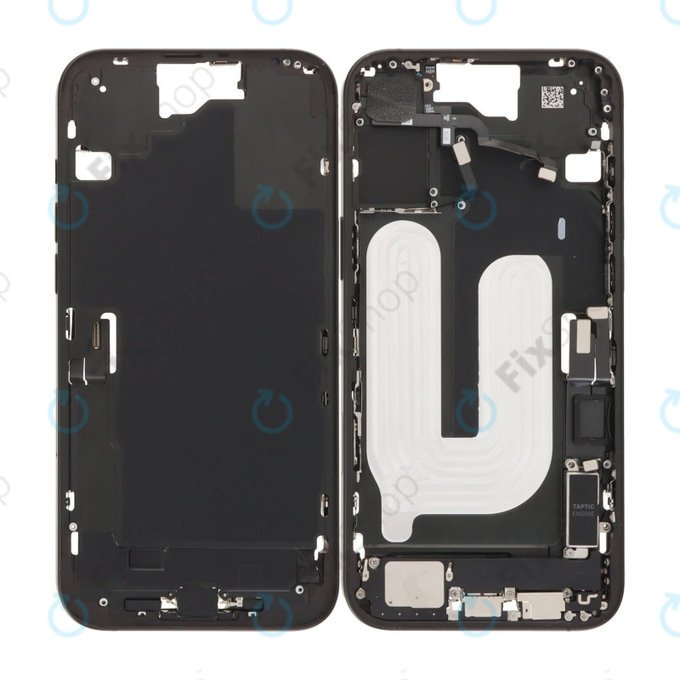 Telaio centrale con pulsanti di accensione, volume e fotocamera per iPhone 16 Plus, Black