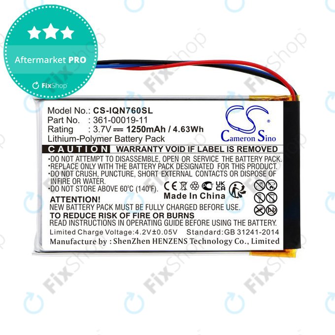 Batteria per Garmin Nüvi 700, 710, 760, 765, Nüvi 3590, 361-00019-11, Li-Pol, 1250mAh, 3.7V, HQ