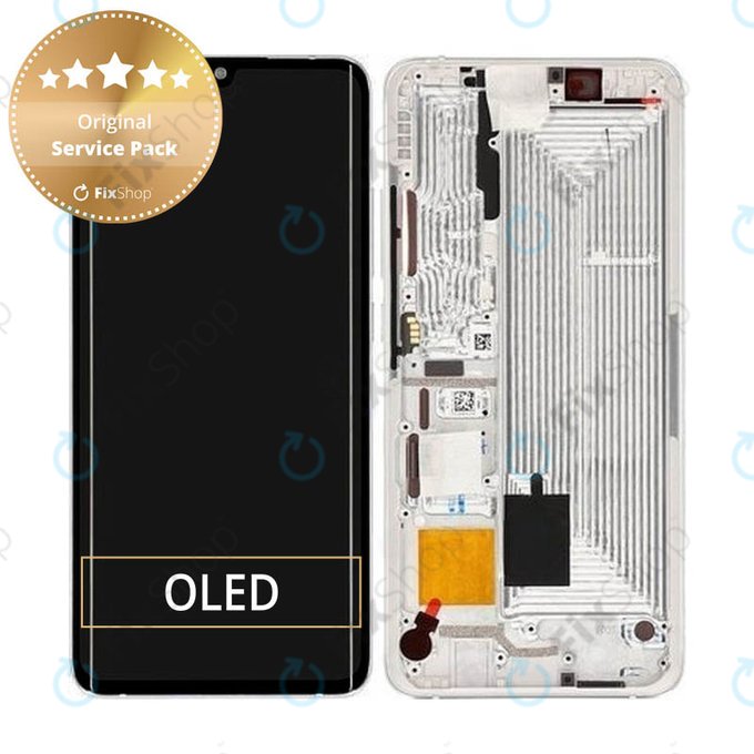 Schermo per Xiaomi Mi Note 10, Mi Note 10 Pro, Glacier White, Vetro touch con cornice, 56000200F400, Genuine Service Pack