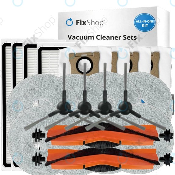 Set di ricambio per Xiaomi Mi Robot Vacuum S20+, S10+, X20+, X10+ (2x spazzola principale, 4x filtro, 4x spazzola laterale - Black, 8x panno lavapavimenti, 4x sacchetto raccoglipolvere)