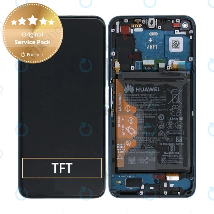 Schermo per Huawei Honor 20 Pro, Vetro touch con cornice, batteria, Phantom Blue, 02352VKL, Genuine Service Pack