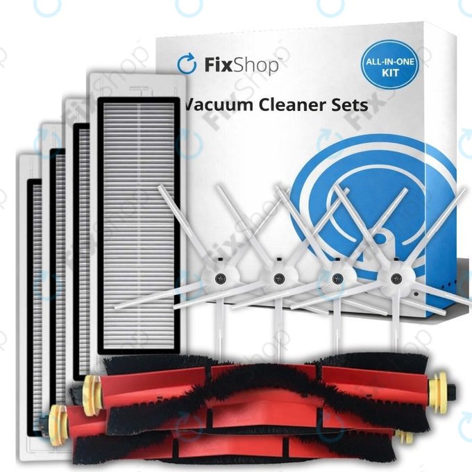 Set di ricambio per Xiaomi Roborock S5 Max, S6, S6 MaxV, S6 Pure, Xiaowa E3 (2x spazzole principali, 4x filtri, 4x spazzole laterali - Bianco)
