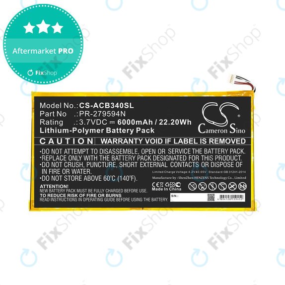 Batteria per Acer Iconia One 10 B3-A40, PR-279594N, Li-Pol, 3.7V, 6000mAh, HQ