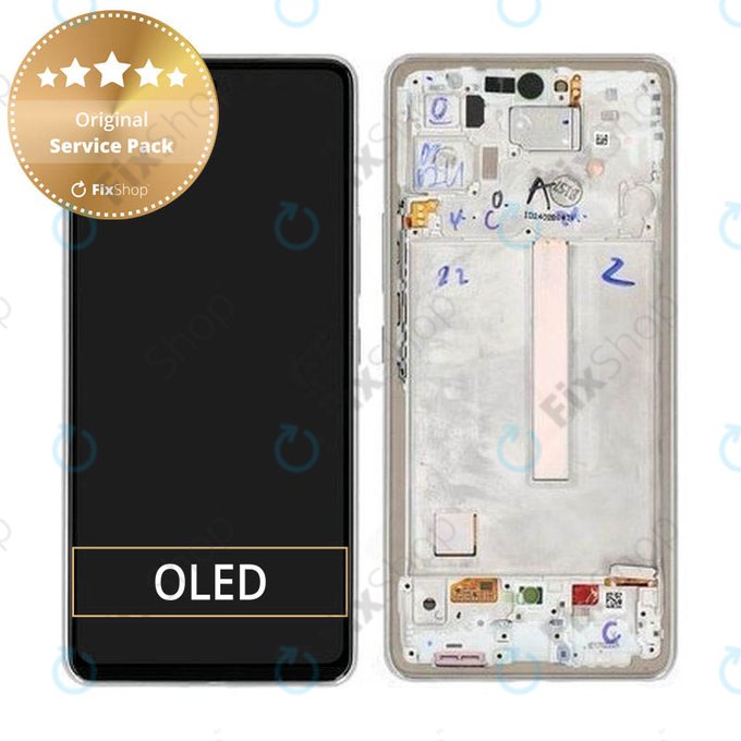 Schermo per Samsung A53 5G A536B, Awesome White, Vetro touch con cornice, GH82-28024B, GH82-28025B, Genuine Service Pack