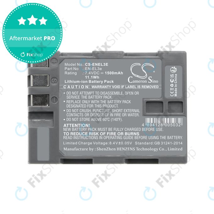 Batteria per Nikon D100, D200, D50, D70, D70s, D80, D300S, D700, D90, D300, EN-EL3e, Li-Ion, 1500mAh, 7.4V, HQ