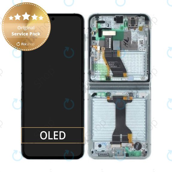 Schermo per Samsung Z Flip 5 F731B, Mint, Vetro touch con cornice, GH82-31828D, GH82-31827D, Genuine Service Pack