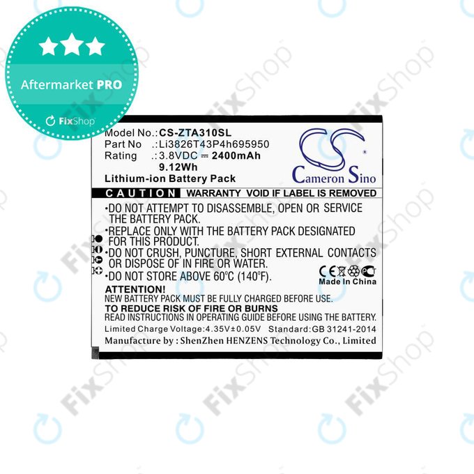 Batteria per ZTE Blade A3, A5, Optus X Power 2, Li3826T43P4h695950, Li-Ion, 3.8V, 2400mAh, HQ