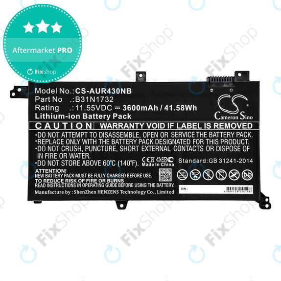Batteria per Asus VivoBook S14, S430FA, B31N1732, Li-Ion, 3600mAh, 11.55V, HQ