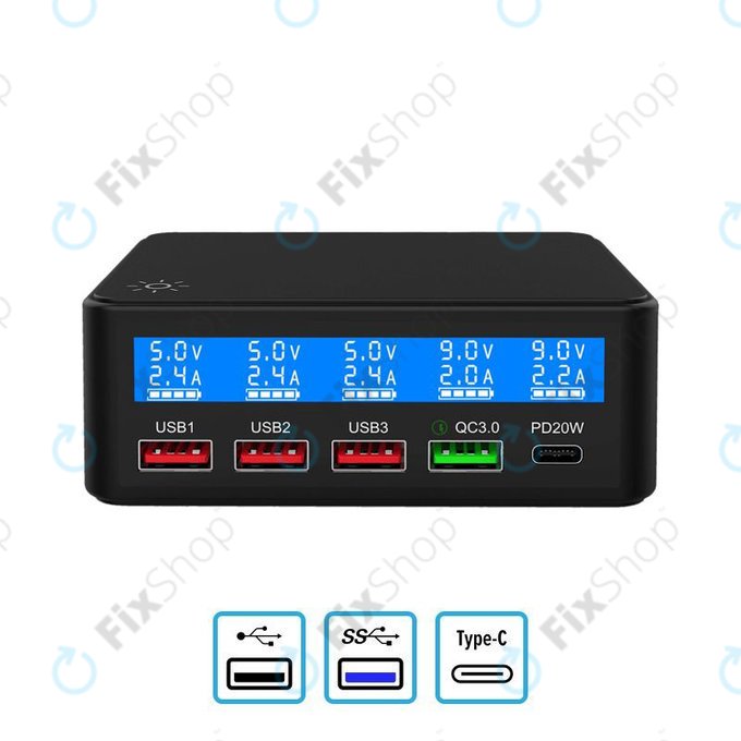 Stazione di ricarica USB con USB 3.0 e USB-C, FixPremium