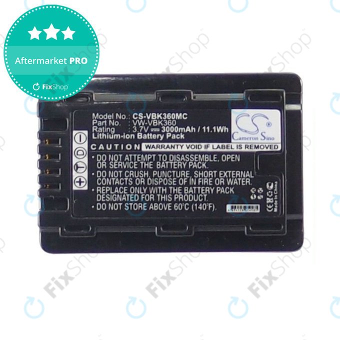 Batteria per Panasonic HC, HDC, SDR, VW-VBK360, Li-Ion, 3000mAh, 3.7V, HQ