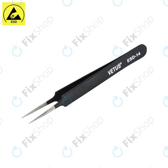 Pinzetta metallica antistatica con punta dritta appuntita 110 mm, Vetus ESD-14