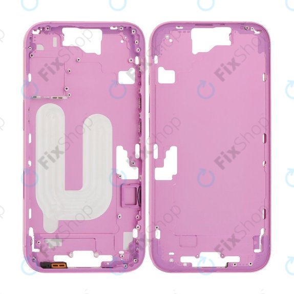 Telaio centrale con pulsanti di accensione e volume per iPhone 16, Rosa