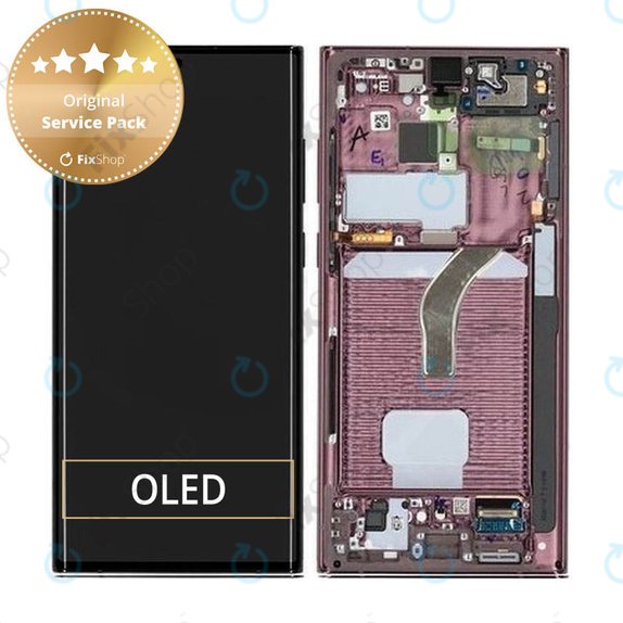 Schermo per Samsung S22 Ultra S908B, Burgundy, Vetro touch con cornice, GH82-27488B, GH82-27489B, Genuine Service Pack