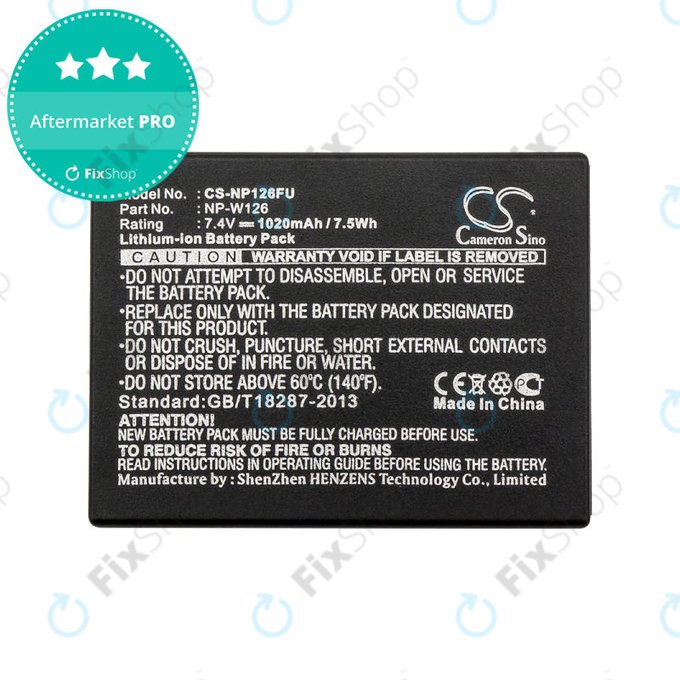 Batteria per Fujifilm FinePix, NP-W126, NP-W126S, Li-Ion, 1020mAh, 7.4V, HQ