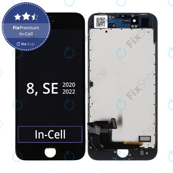Schermo In-Cell per iPhone 8, SE (2020), SE (2022), Black, Vetro touch con cornice, FixPremium