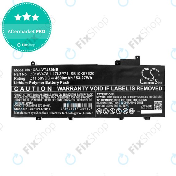Batteria per Lenovo ThinkPad T480S, 01AV478, Li-Pol, 4600mAh, 11.58V, HQ