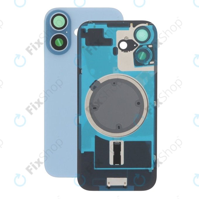 Vetro della scocca posteriore per iPhone 17, Mist Blue, con lente fotocamera, piastra metallica e magneti MagSafe