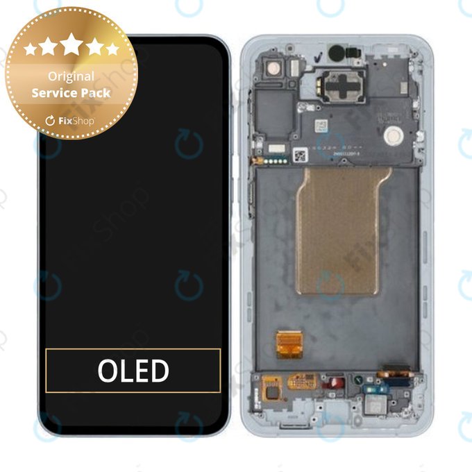 Schermo per Samsung A55 A556B, Awesome Iceblue, Vetro touch con cornice, GH82-34305B, Genuine Service Pack