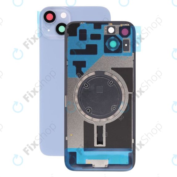 Vetro scocca posteriore con lente fotocamera, piastra metallica e magneti MagSafe per iPhone 14 Plus, Blue