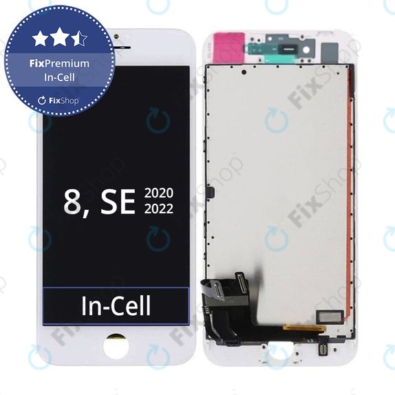 Schermo In-Cell per iPhone 8, SE (2020), SE (2022), White, Vetro touch con cornice, FixPremium