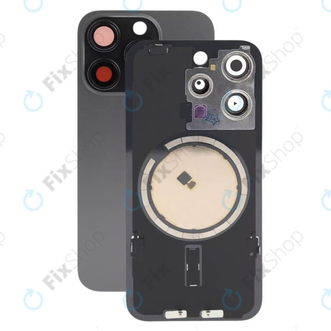 Vetro scocca posteriore con lente fotocamera, piastra metallica e magneti MagSafe per iPhone 15 Pro, Black Titanium