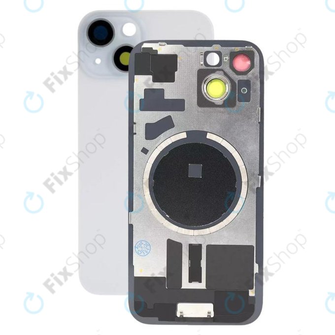 Vetro scocca posteriore con lente fotocamera, piastra metallica e magneti MagSafe per iPhone 15, Blue