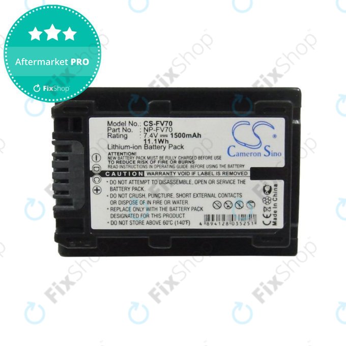 Batteria per Sony DCR-DVD, HC, SR, HDR-CX, HC, PJ, XR, NEX-VG, NP-FV70, Li-Ion, 1500mAh, 7.4V, HQ