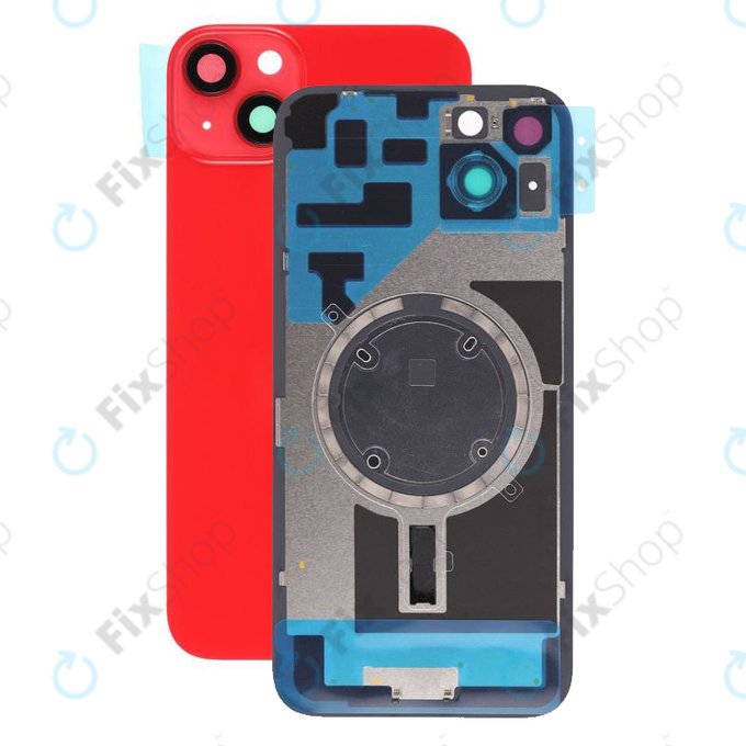 Vetro scocca posteriore con lente fotocamera, piastra metallica e magneti MagSafe per iPhone 14 Plus, Red