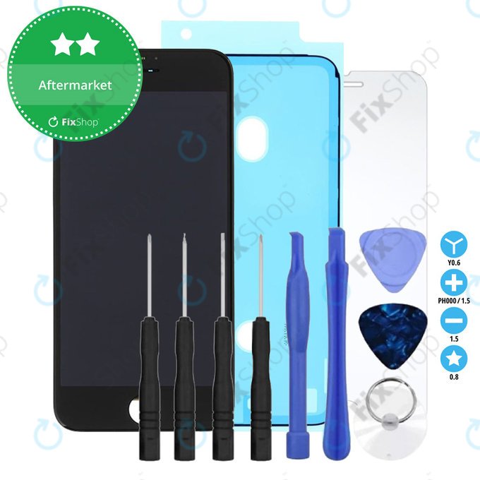 Schermo per iPhone 8, SE (2020), SE (2022), Black, Vetro touch con cornice, Adesivo (Adhesive), Vetro temperato, Kit di attrezzi